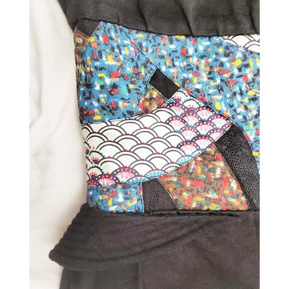 Cynthia Rowley Women's Black Sheath Dress with Asian Patchwork Waist Detail 0 - Picture 3 of 8